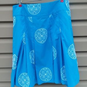 Ann Taylor 14 Aqua White Embroidery Cotton Skirt